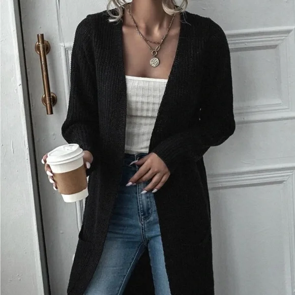 New black open front cardigan sweater - Picture 2 of 4